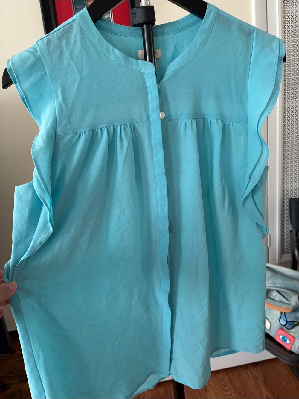 J. Crew Sleeveless Gathered Front Blouse - Aqua